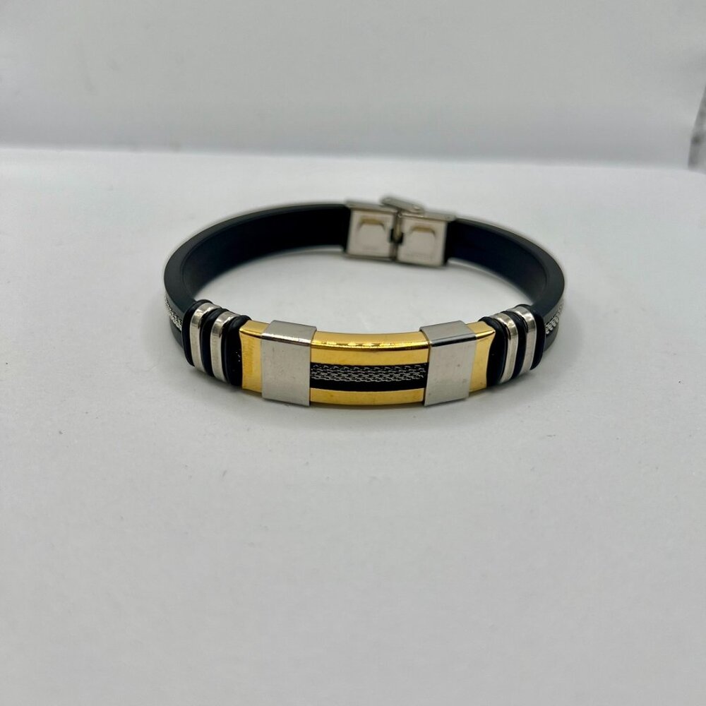 Gold and Silver Rubber Band Bracelet with Chain